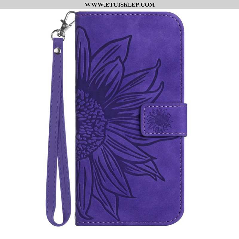 Etui Folio do Poco M4 5G Słonecznik Z Smyczą